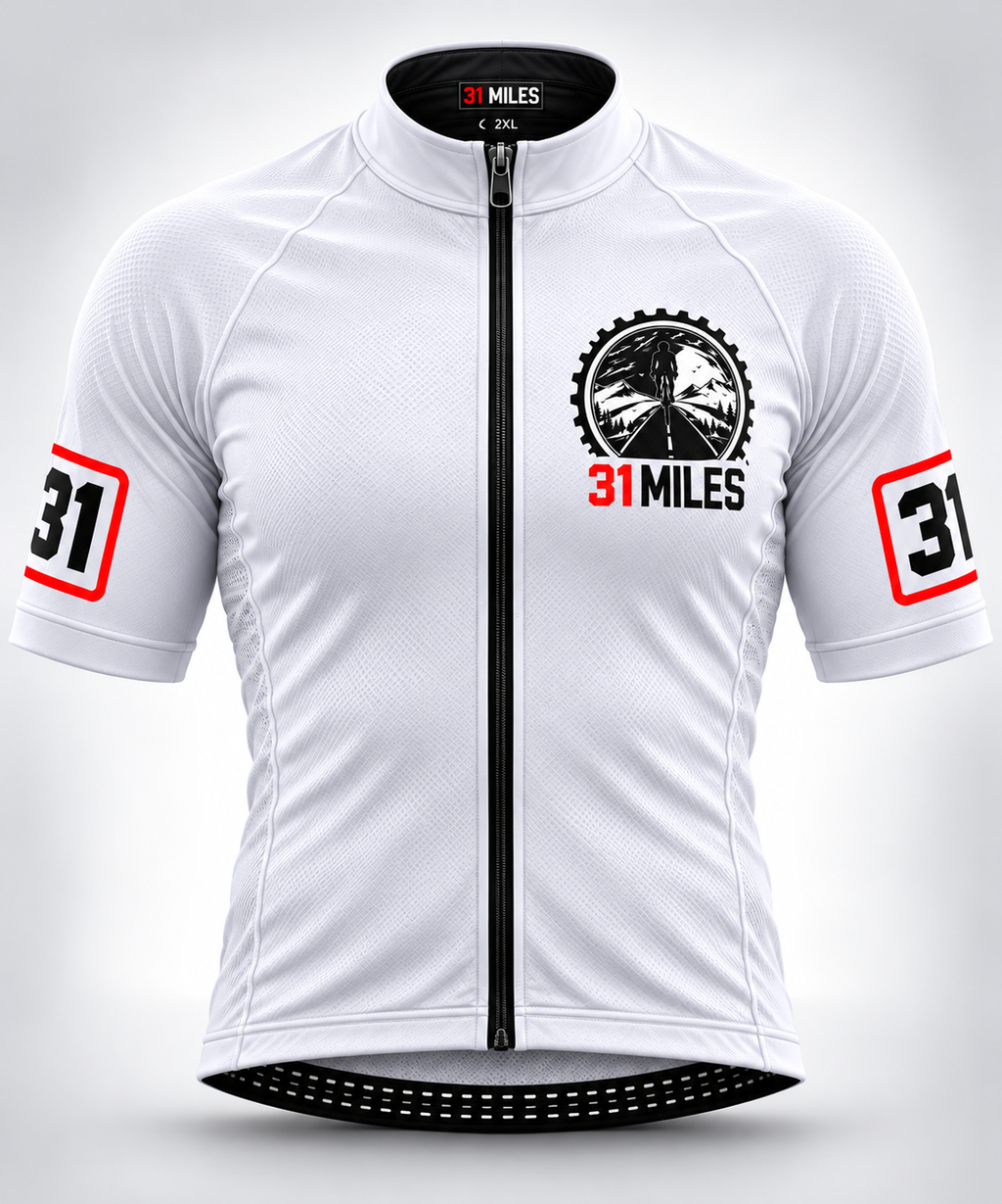White 31 Miles Cycling Jersey - front view