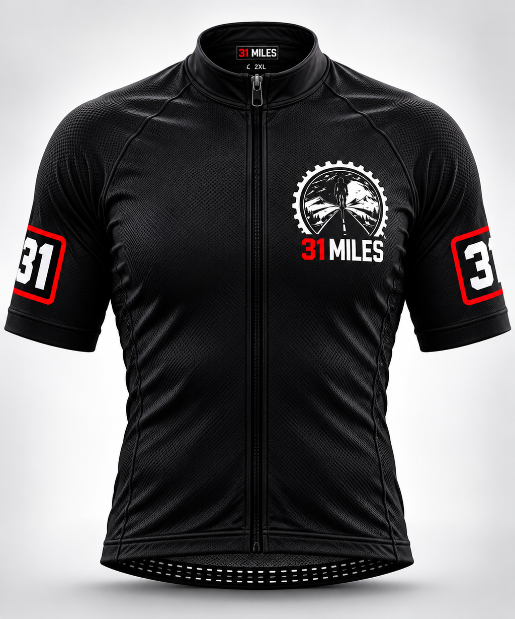 Black 31 Miles Cycling Jersey - front view