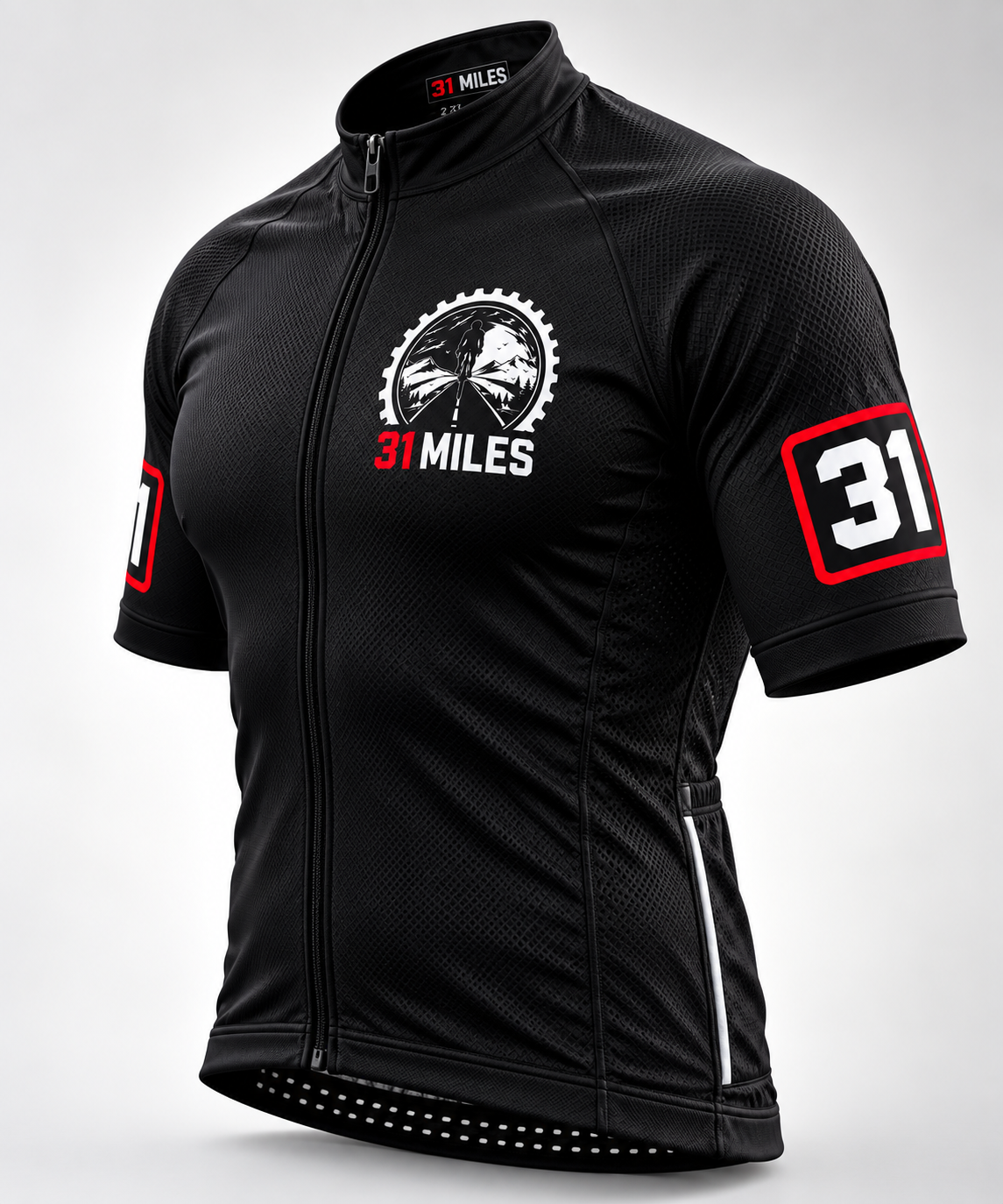 Black 31 Miles Cycling Jersey - side angle