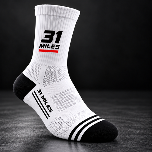 White 31 Miles Performance Sock