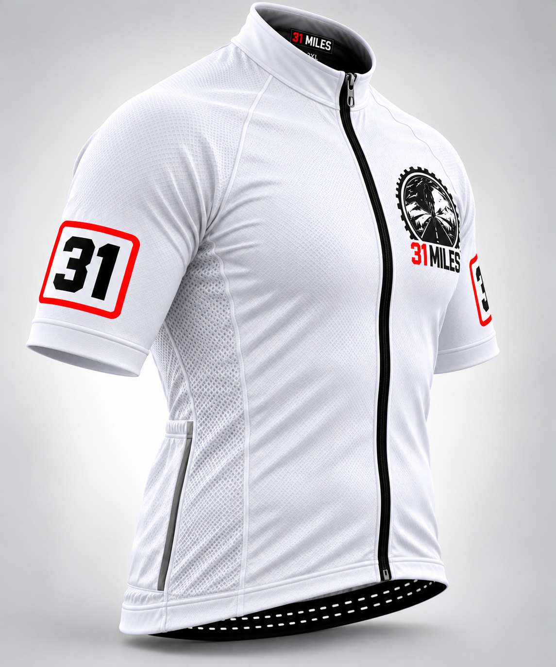 White 31 Miles Cycling Jersey - other side angle