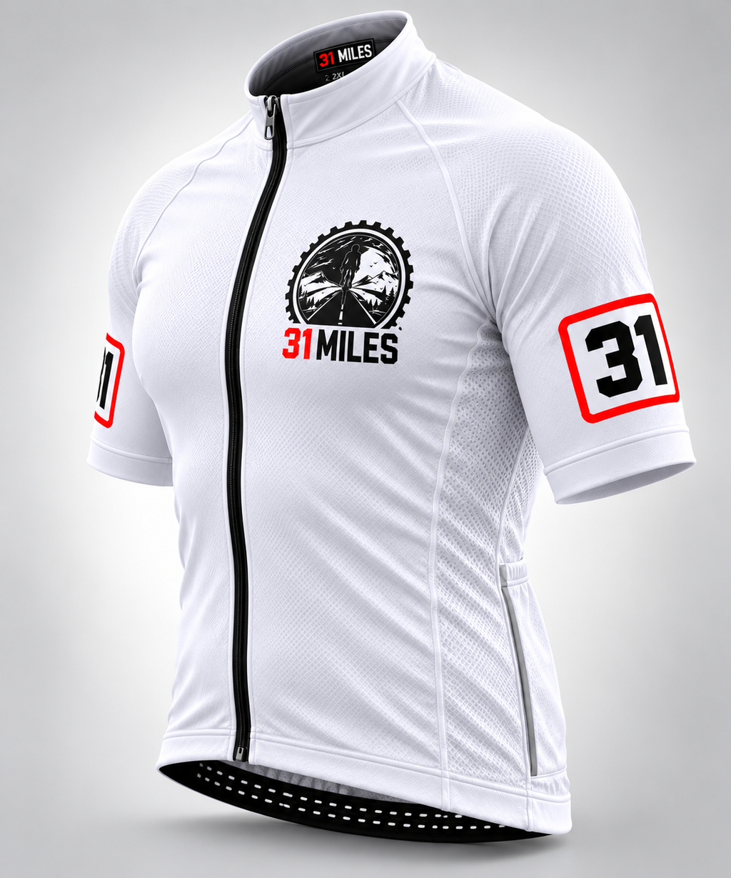 White 31 Miles Cycling Jersey - side angle