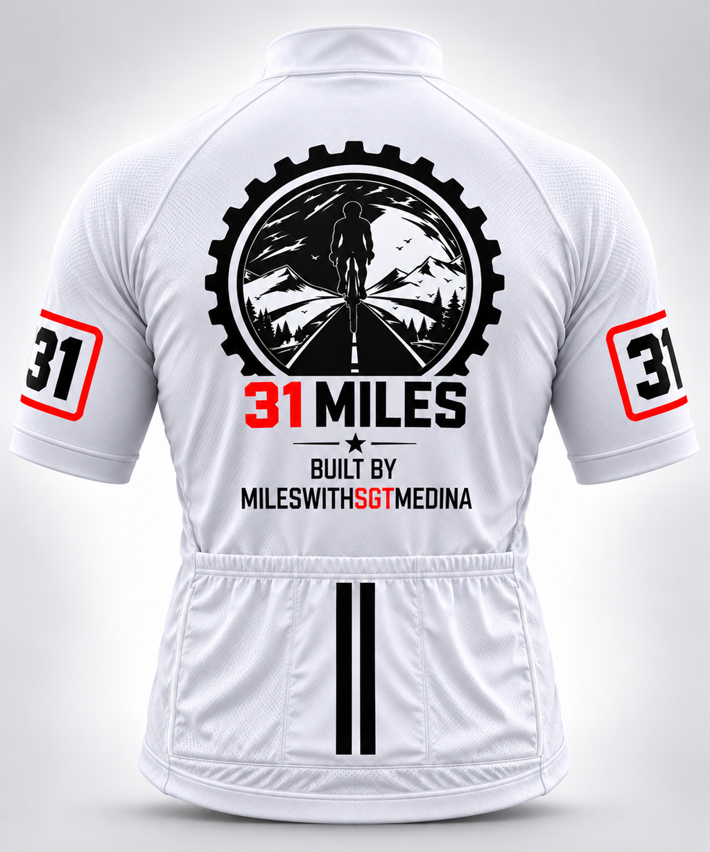 White 31 Miles Cycling Jersey - back view